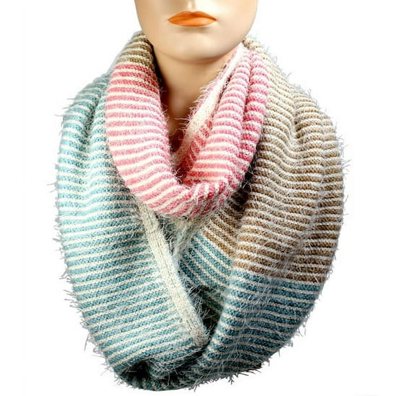 Infinity Scarf - Multi Color Stripes - Camel/Coral/Turquoise - SF-16832CACORTR