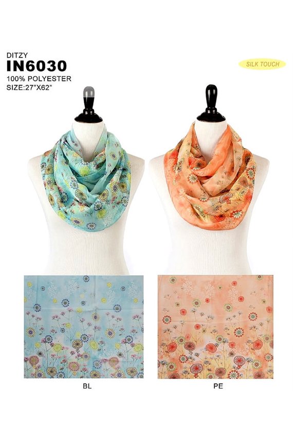 Infinity Scarf - Silk Touch - Daisy Print , Peach Color – SF-IN6030PE