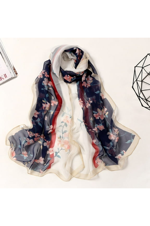 Infinity Scarves 160*50Cm Women Flower Print Long Soft Wrap Scarf Simulation Silk Shawl Scarves,Blue Polyester Scarf