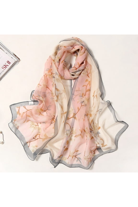 Infinity Scarves 160*50Cm Women Flower Print Long Soft Wrap Scarf Simulation Silk Shawl Scarves,Pink Polyester Scarf
