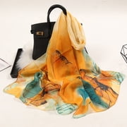 Infinity Scarves 160*50Cm Women Flower Print Long Soft Wrap Scarf Simulation Silk Shawl Scarves,Yellow Polyester Scarf