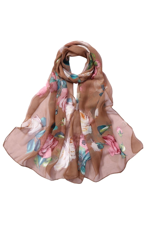 Infinity Scarves Fashion Women Roses Printing Long Soft Wrap Scarf Simulation Silk Shawl Scarves,Yellow Mothers Day Polyester Scarf