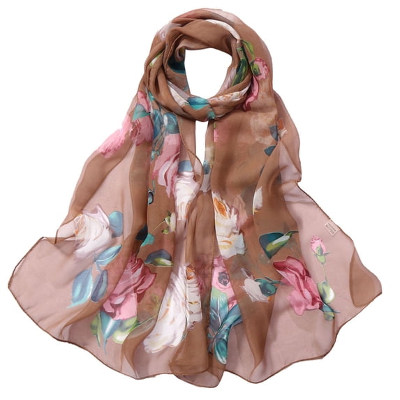 Infinity Scarves Fashion Women Roses Printing Long Soft Wrap Scarf Simulation Silk Shawl Scarves,Yellow Mothers Day Polyester Scarf