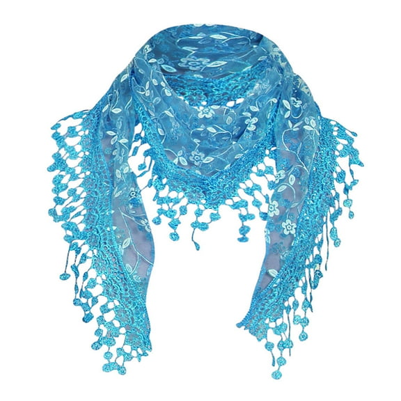 Infinity Scarves Women Lace Sheer Floral Scarf Shawl Wrap Tassel Scarf,Blue Polyester Scarf