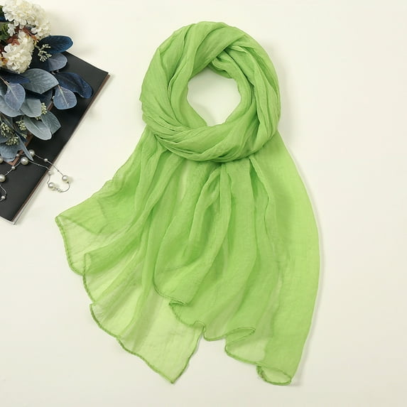 Infinity Scarves Women Summer Casual Colorful Multicolor Solid Color Chiffon Thin Regular Silk Scarf Sunscreen Scarf,Green Polyester Scarf