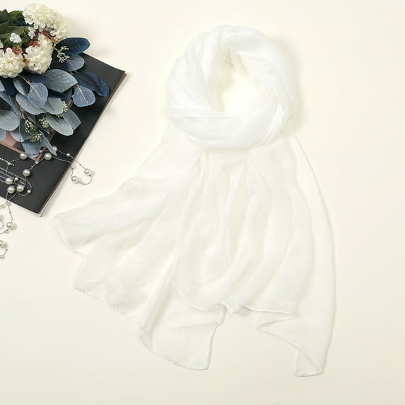 Infinity Scarves Women Summer Casual Colorful Multicolor Solid Color Chiffon Thin Regular Silk Scarf Sunscreen Scarf,White Polyester Scarf