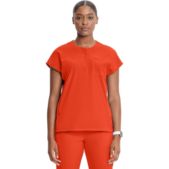 Infinity Scrub Top for Women Contemporary Fit Round Neck 3 Pocket with Covered Placket with Partial Zip - IN622A, M, Vivid Or