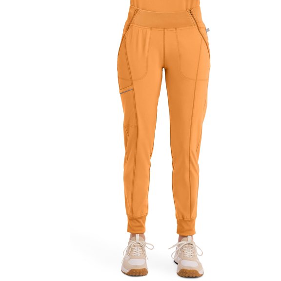 Cherokee Infinity Womens Scrub Jogger Pants, Mid Rise, Moisture Wicking, Wrinkle-Resistant, 360 Stretch, 5 Pockets - CK110A, L Petite, Orange Sunrise