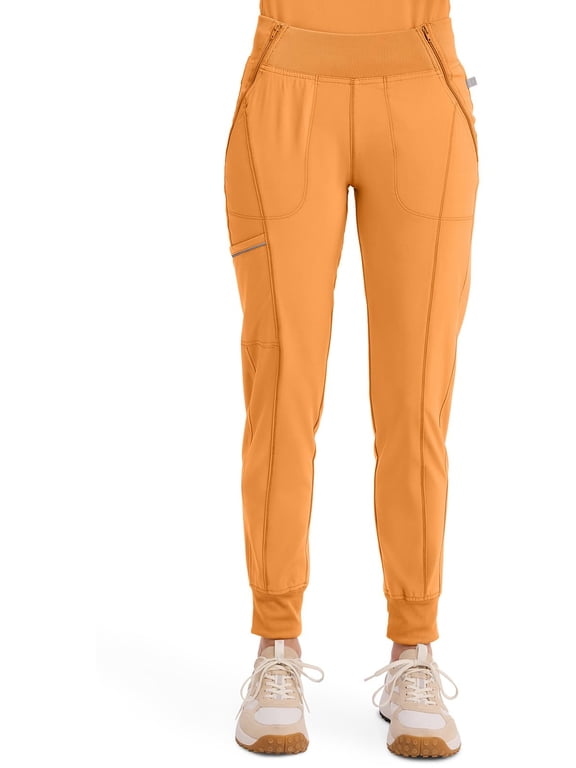 Infinity Womens Scrub Jogger Pants, Mid Rise, Moisture Wicking, Wrinkle-Resistant, 360 Stretch, 5 Pockets - CK110A, L Petite, Orange Sunrise