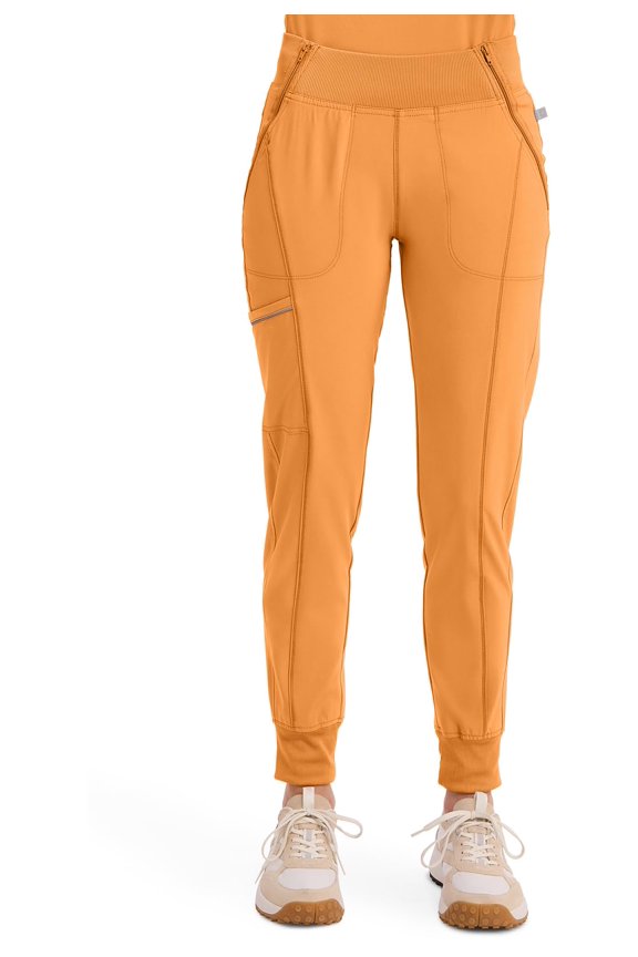 Infinity Womens Scrub Jogger Pants, Mid Rise, Moisture Wicking, Wrinkle-Resistant, 360 Stretch, 5 Pockets - CK110A, L Petite, Orange Sunrise