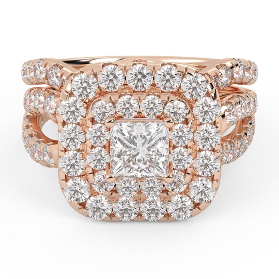 Infinity Shank Double Halo Bridal Set Ring for Women, IGI Certified 2.60 Carat (ctw) Princess Cut Lab Grown Diamond Engagement Wedding Ring 18k Solid Rose Gold F-G, VS-SI Quality Ring Size-9