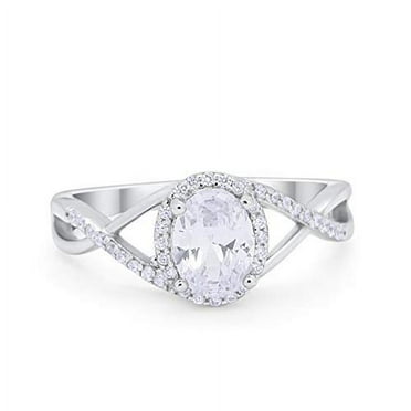 Infinity Shank Oval Ring CZ 925 Sterling Silver Size 5