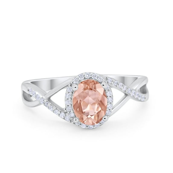 Infinity Shank Oval Ring Morganite CZ 925 Sterling Silver Size 10
