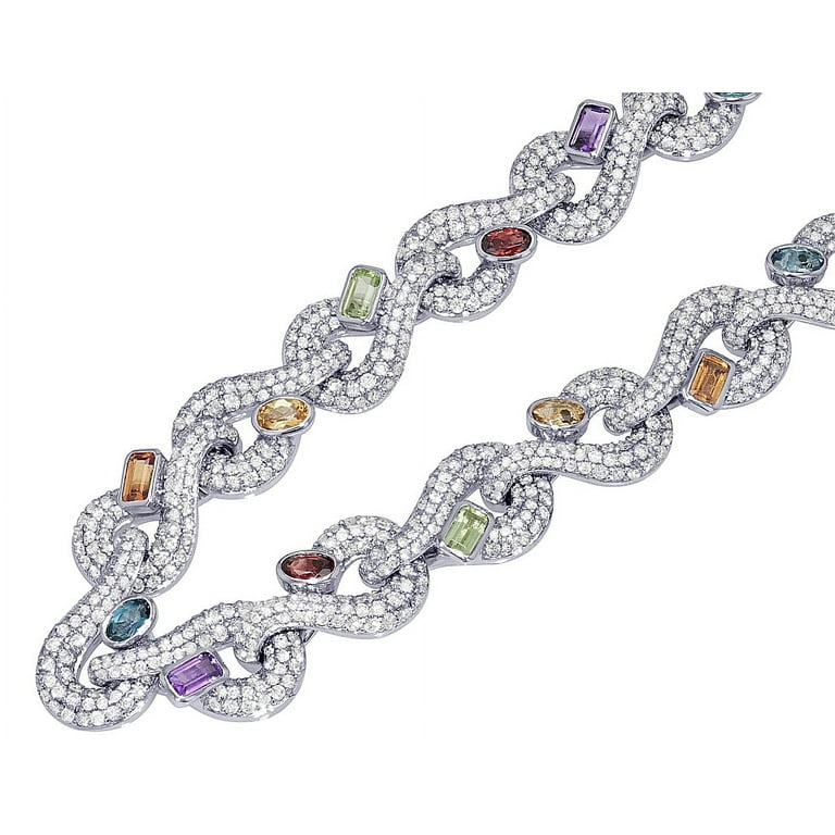 Infinity Shaped CT Diamond with Multicolored Sapphires Cuban