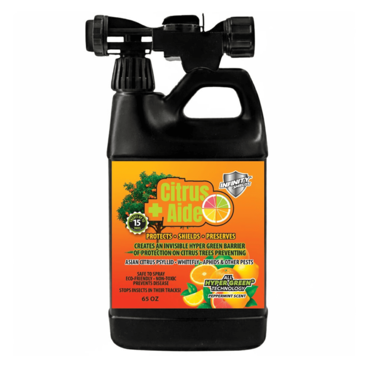 Infinity Shields Citrus+Aide, Citrus Tree Anti-Greening Support Spray, Liquid Fertilizer, 65 oz, Hose-End Rinse Concentrate, Peppermint Scent