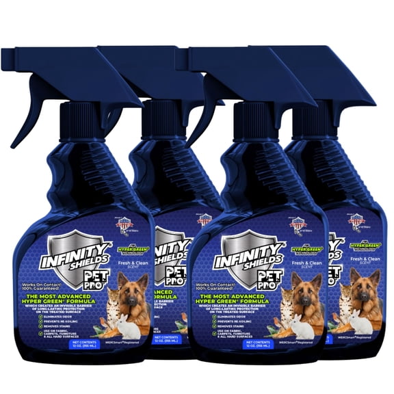 Infinity Shields PetPro, Pet-Safe, Odor Eliminator, Surface Protectant Spray, 12 oz, Fresh & Clean Scent (4 Pack)