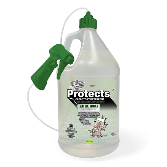 Infinity Shields Protects, Rat Deterrent & Repellent Spray, Wire Protection, 1 Gallon W/ Remote Sprayer, Peppermint Scent