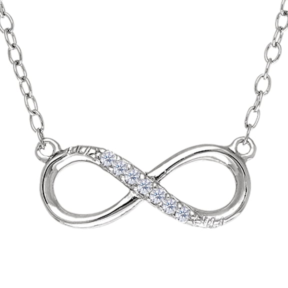 Infinity Sign Link And CZ Necklace In Sterling Silver, 18"