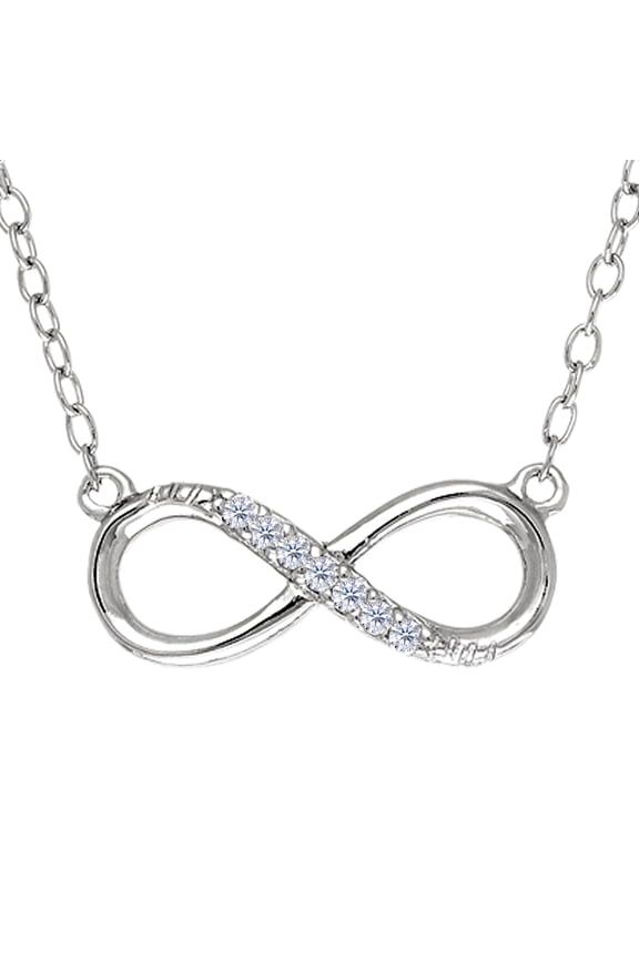 Infinity Sign Link And CZ Necklace In Sterling Silver, 18"
