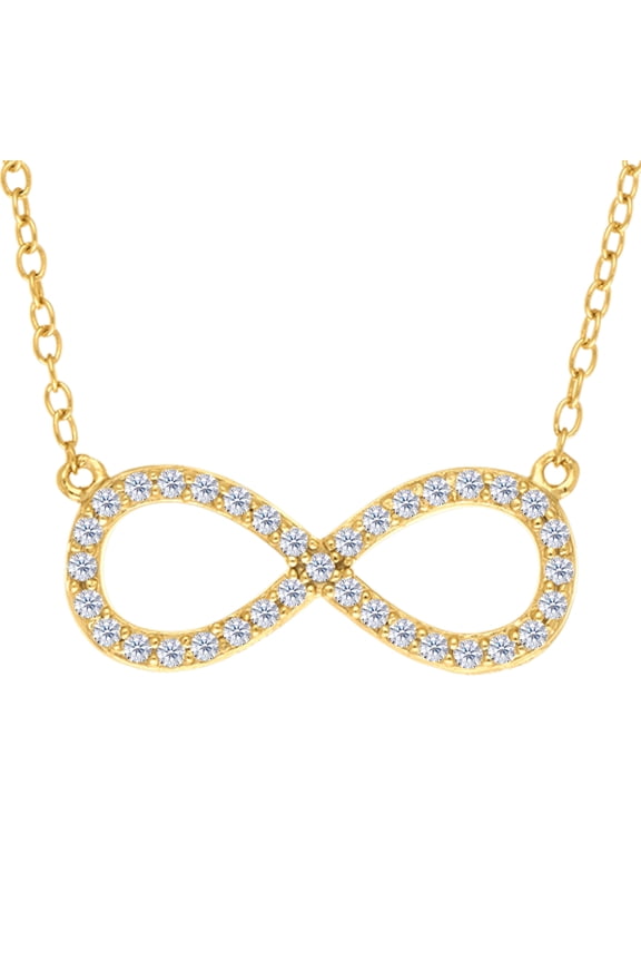 Infinity Sign Link And CZ Necklace In Yellow Color Finish Sterling Silver, 18"