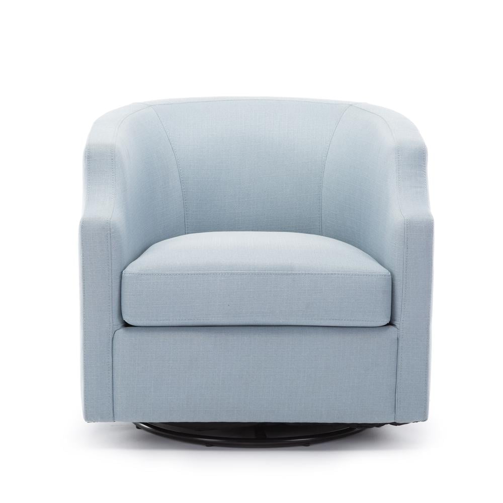 Sky Blue Transitional Swivel Barrel Accent Chair in Polyester