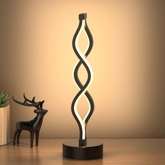 Infinity Spiral LED Table Lamp Black, Dimmable Metallic Bedside Lamp with Touch Controller, 3 Colour Temperature, Decorative Lamp for Home, Living Room