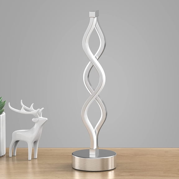 Infinity Spiral LED Table Lamp Silver, Dimmable Metallic Bedside Lamp with Touch Controller, 3 Colour Temperature, 15.8 Inch Height, Decorative Lamp for Home, Living Room