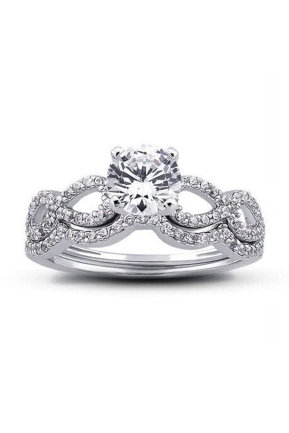 Infinity Stackable Bridal Set Women's Engagament Ring 1.9 Ct Diamond 14K White Gold Over