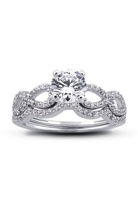 Infinity Stackable Bridal Set Women's Engagament Ring 1.9 Ct Diamond 14K White Gold Over