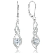 Infinity Sterling Silver Earrings for Women - Guesma Drop & Dangle Earrings Cubic Zirconia Round Created Birthstone - Wedding Leverback Earrings Jewelry