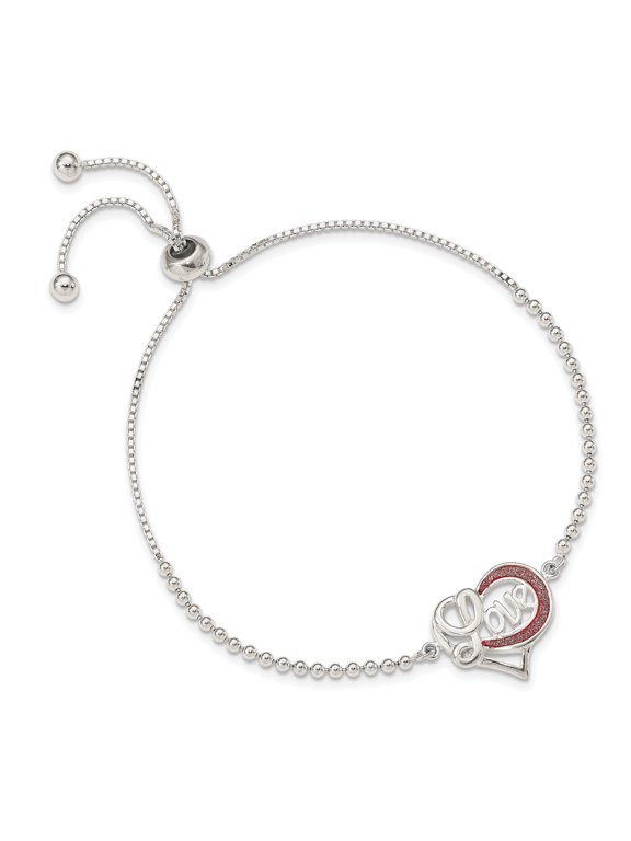 Sterling Silver Glitter Infused Infinity LOVE Adjustable Bracelet
