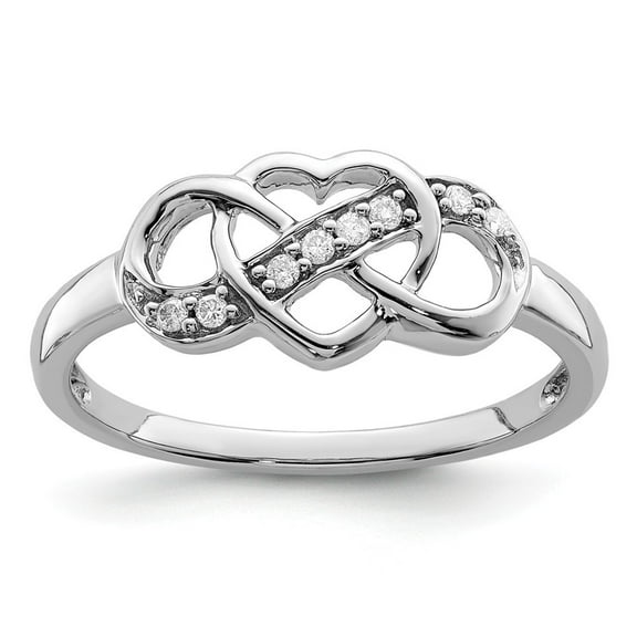 Infinity Sterling Silver Rhodium Plated Diamond Heart Ring