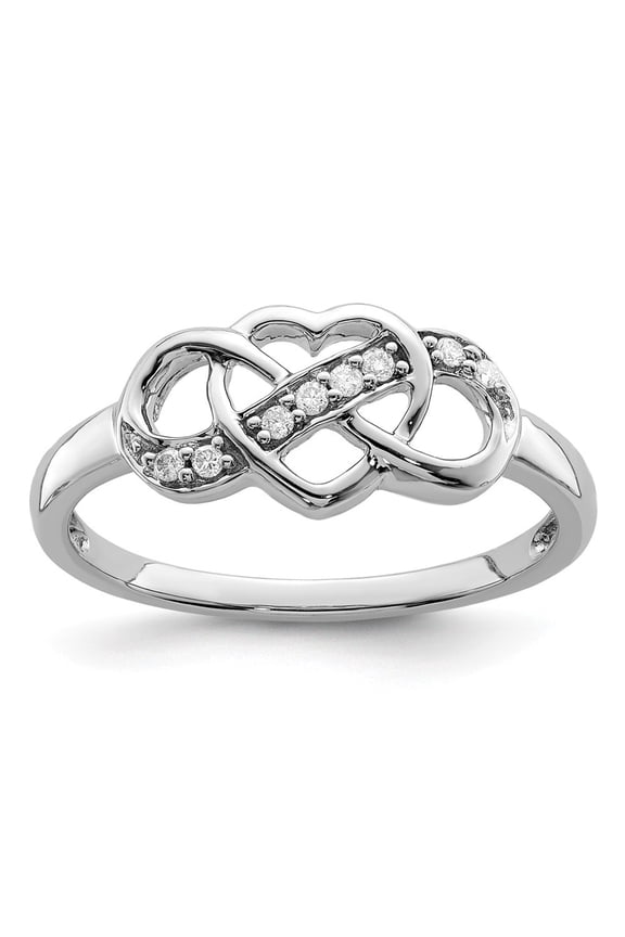 Infinity Sterling Silver Rhodium Plated Diamond Heart Ring