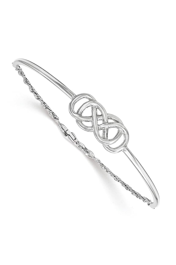Sterling Silver Rhodium-plated Double Infinity Symbol Bangle Bracelet