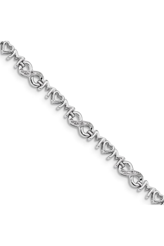 Infinity Sterling Silver Rhodium-plated Heart Mom Diamond Bracelet