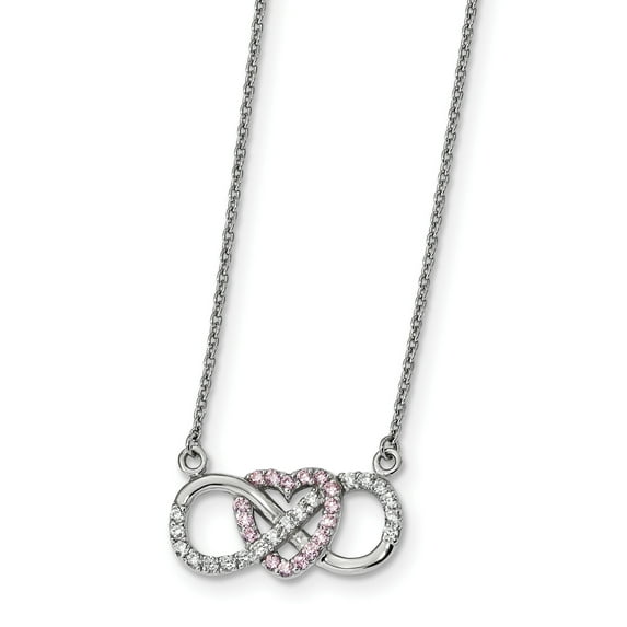 Infinity Sterling Silver Rhodium-plated w/CZ Heart w/ Symbol Necklace