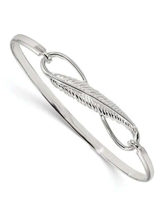 Sterling Silver Infinity w/Feather Bangle Bracelet