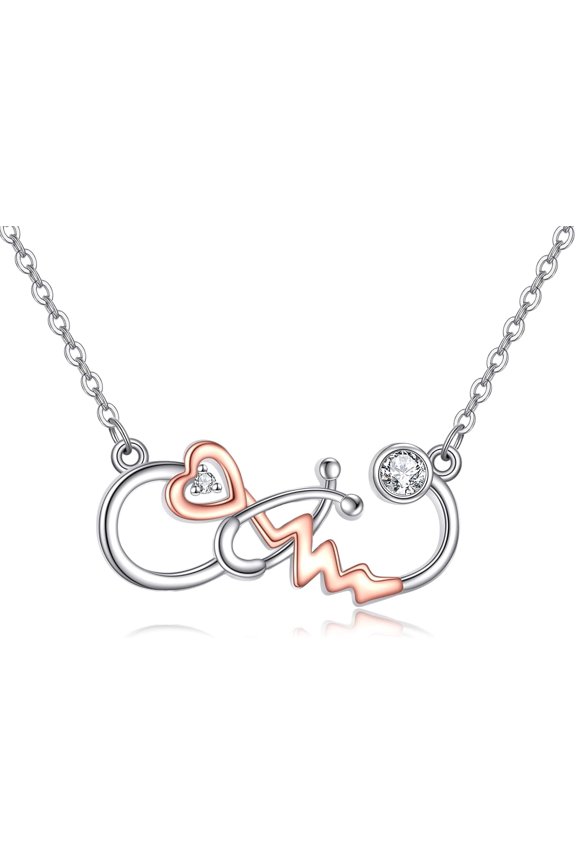 Infinity Stethoscope Necklace Sterling Silver Medical Nurse Jewelry Gifts for Women