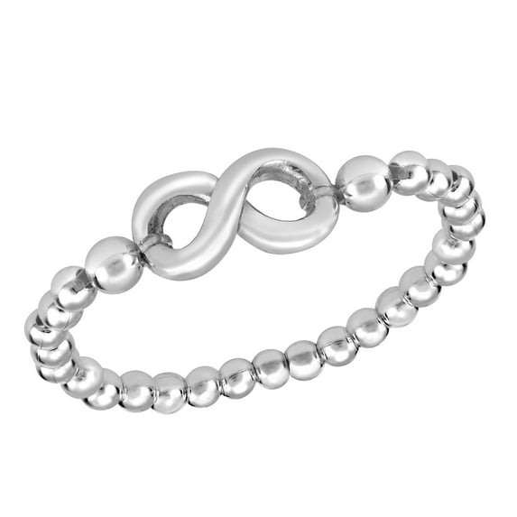 Infinity Symbol Elastic Bead Ball Sterling Silver Ring-6