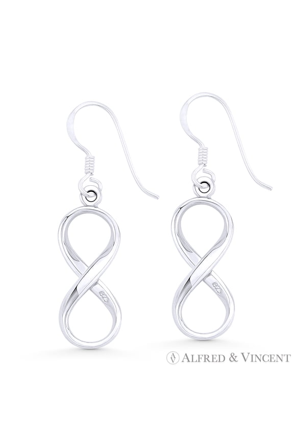 Infinity Symbol / Figure 8 Charm Dangling Hook Earrings in .925 Sterling Silver