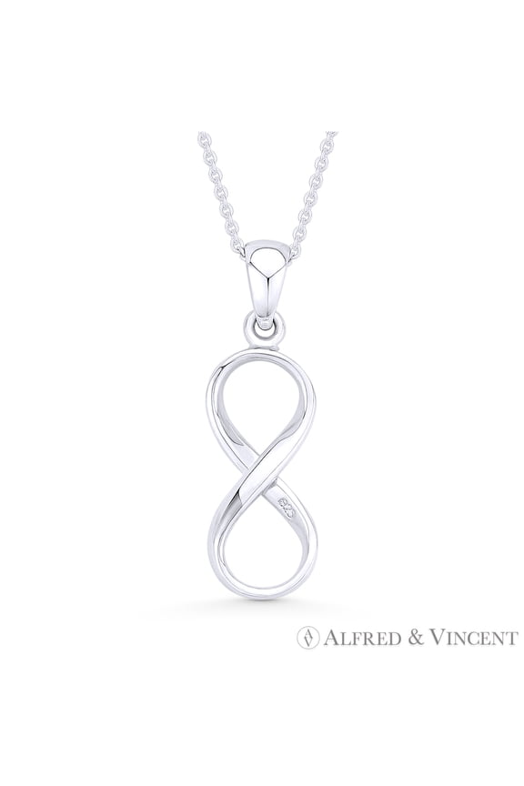 Infinity Symbol / Figure 8 Charm Pendant & Cable Chain Necklace in .925 Sterling Silver