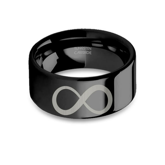 Infinity Symbol Laser Engraved Black Tungsten Wedding Band, 10mm, Size 7