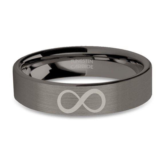 Infinity Symbol Laser Engraved Gunmetal Tungsten Ring, Brushed, 6mm, Size 4.5