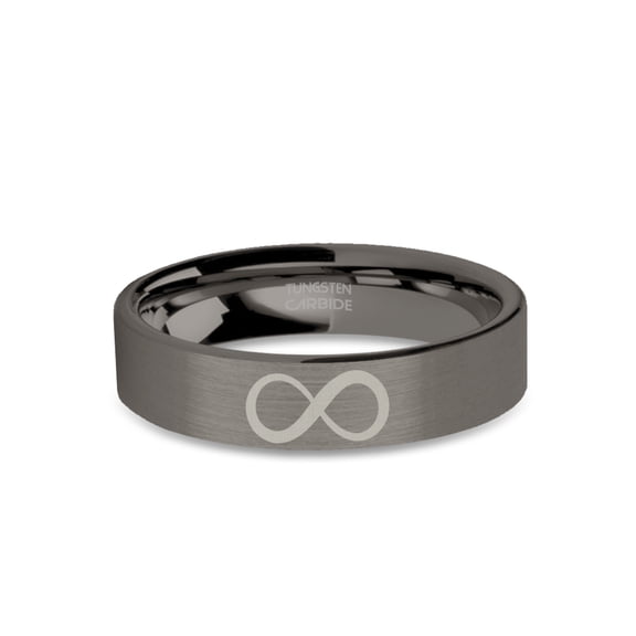 Infinity Symbol Laser Engraved Gunmetal Tungsten Ring, Brushed, 6mm, Size 8.5