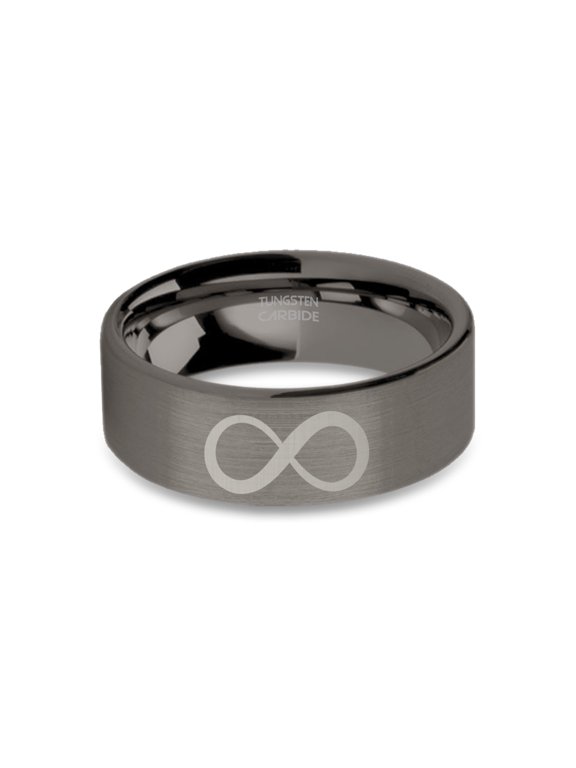 Infinity Symbol Laser Engraved Gunmetal Tungsten Ring, Brushed, 8mm, Size 10