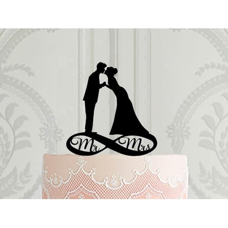 Infinity Symbol Mr & Mrs Acrylic Wedding Cake Topper, Bride Groom Kissing Silhouette Cake Decor