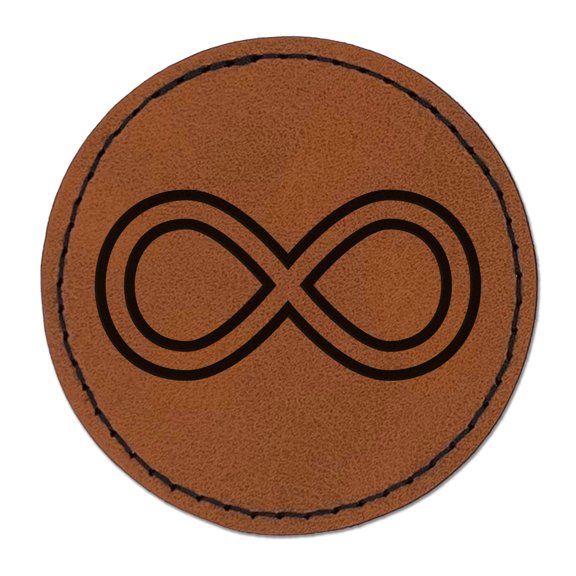Infinity Symbol Outline 2.5" Faux Leather Round Engraved Iron-On Patch - Brown