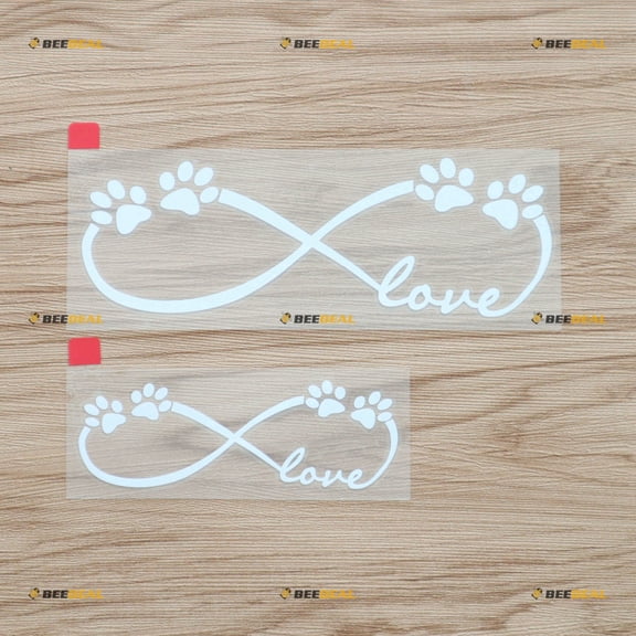 Infinity Symbol Paw Print Love Dog Pet Decal Vinyl Sticker - 2 Pack White, 4 Inches, 6 Inches - Die Cut No Background for Car Boat Laptop Style B