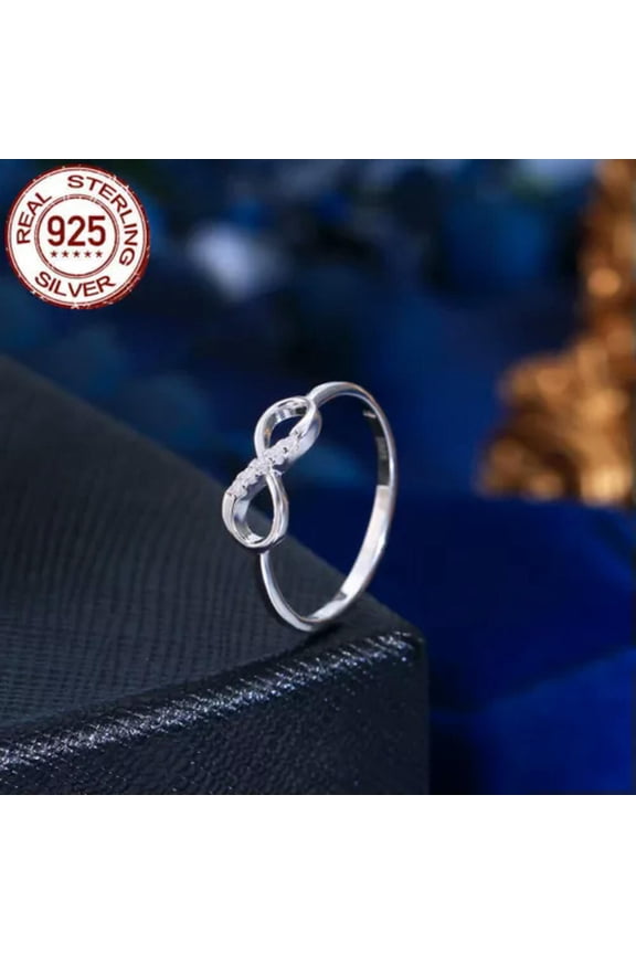 Infinity Symbol S925 Sterling Silver CZ Ring Wedding Band Polished Women Gift