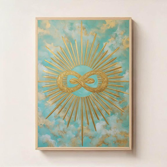 Infinity Symbol Sacred Geometry Blue Gold Metaphysical Art, Stretched Canvas 8x10in